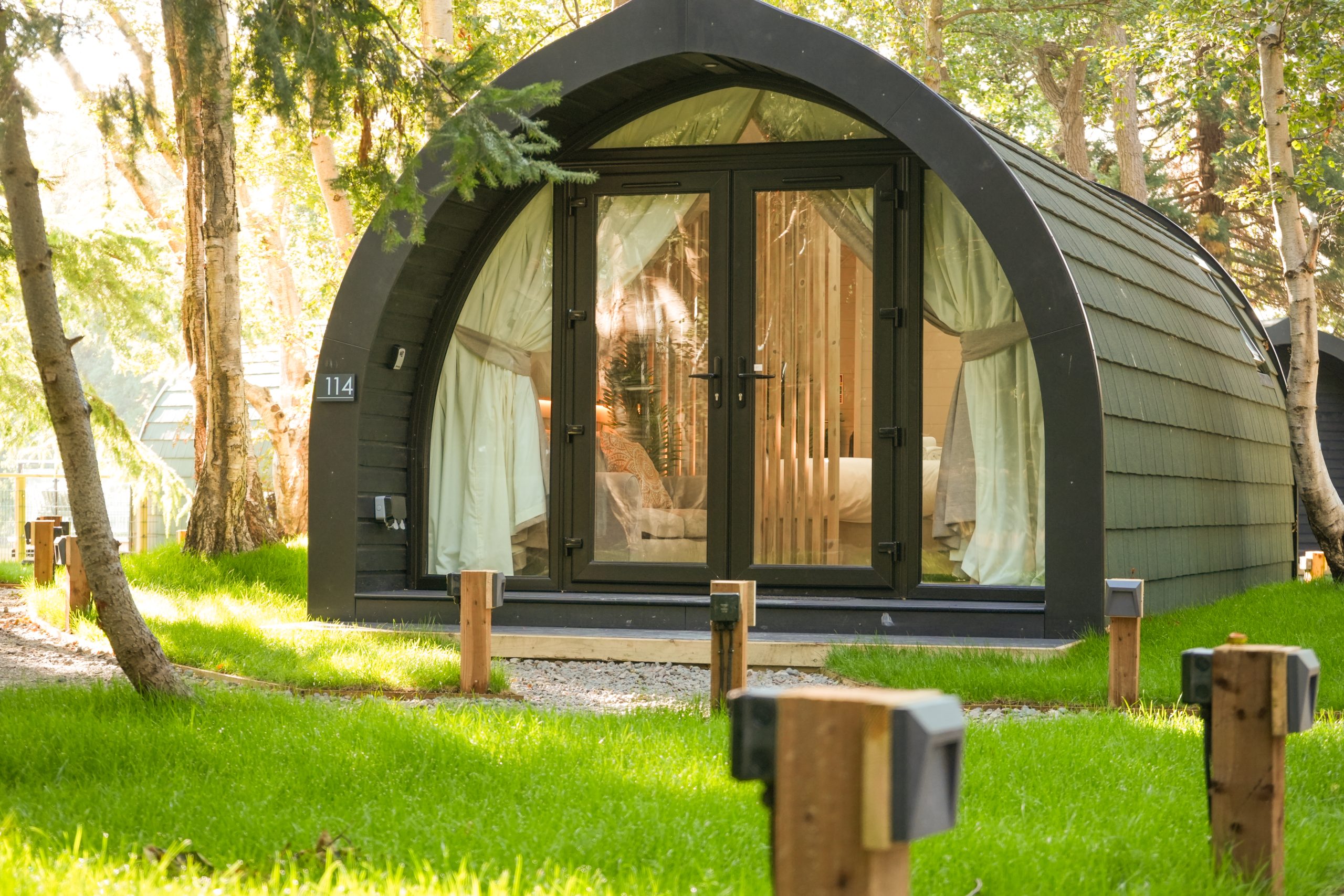 Avant Glamp NEC pod exterior prepared for a special stay